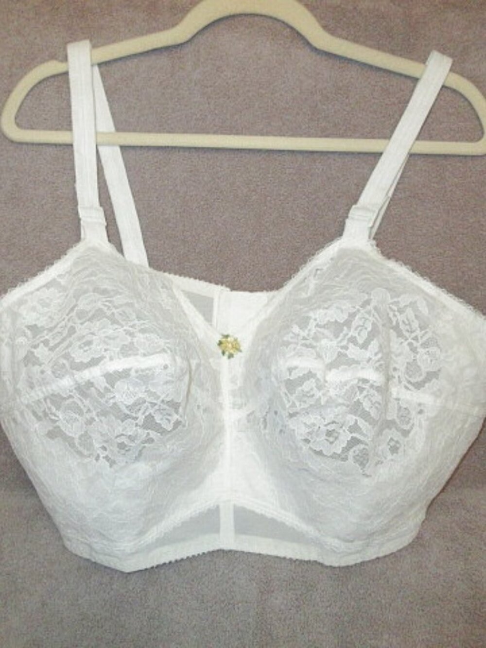 60s Figurettes Floral Lace Bra Size 42D Wire Free Bullet Fetish Burlesque Pin Up
